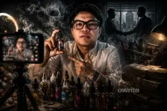 Ilustrasi Bigmo promosi liquid vape.