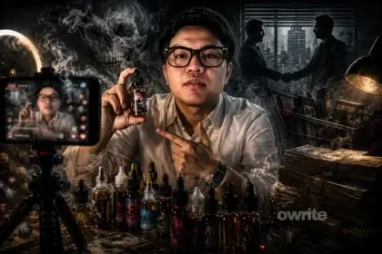 Ilustrasi Bigmo promosi liquid vape.