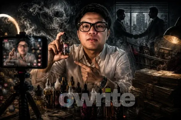 Ilustrasi Bigmo promosi liquid vape.