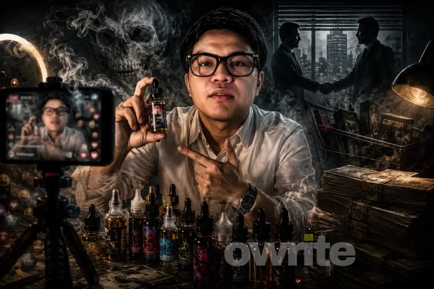 Ilustrasi Bigmo promosi liquid vape.