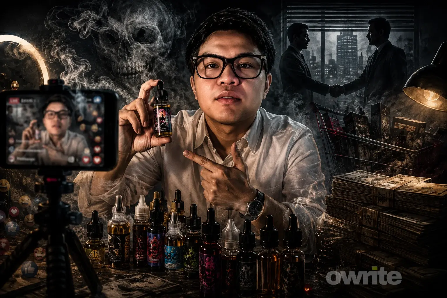 Ilustrasi Bigmo promosi liquid vape.