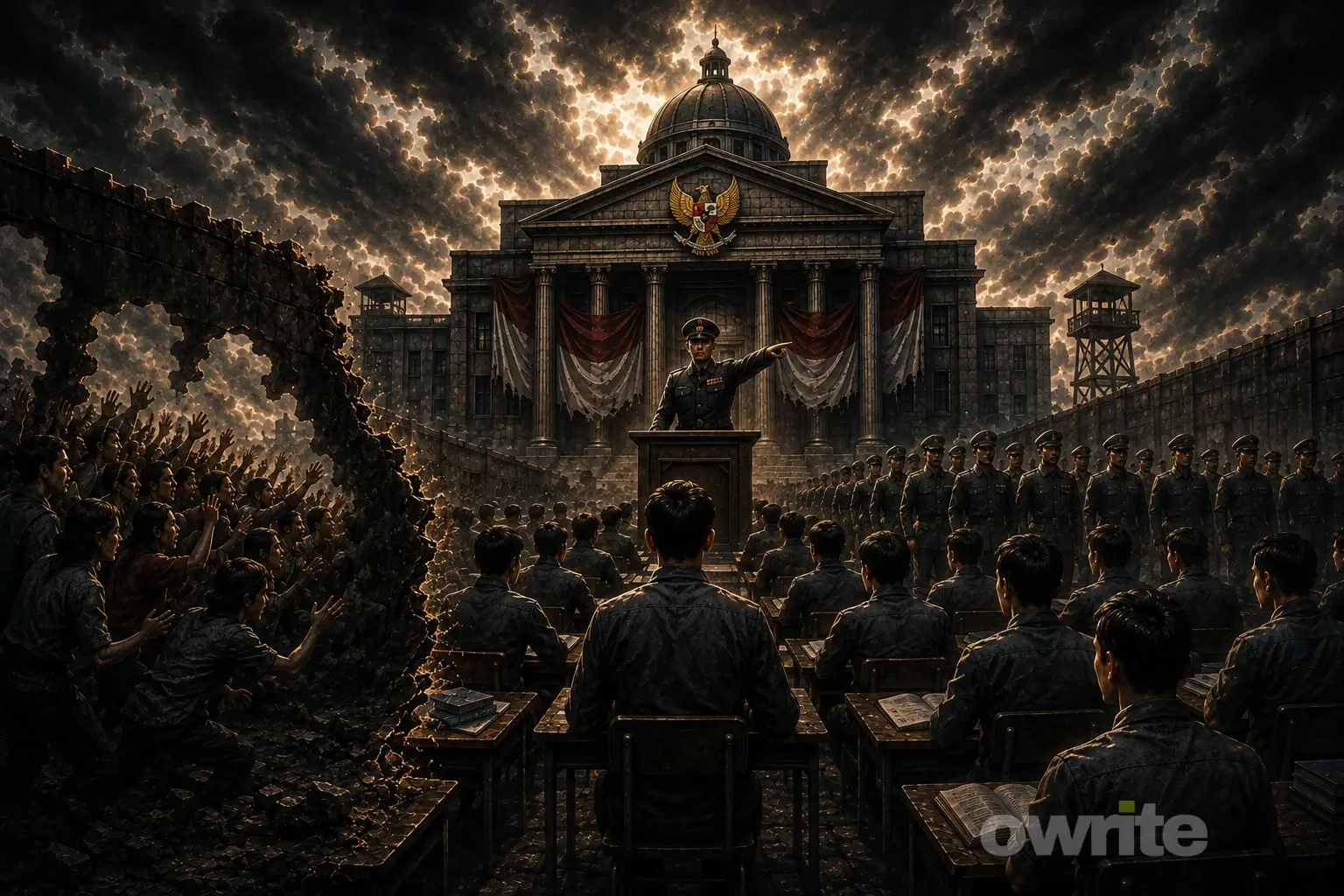 Ilustrasi kultur militer di sekolah sipil.