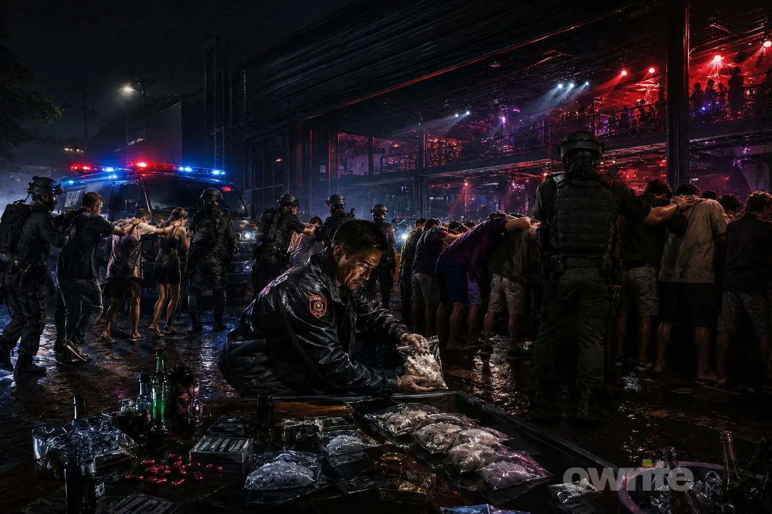 Ilustrasi penggerebekan klub malam oleh polisi.