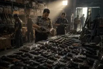 Ilustrasi gudang senjata di ruang sekolah swasta.