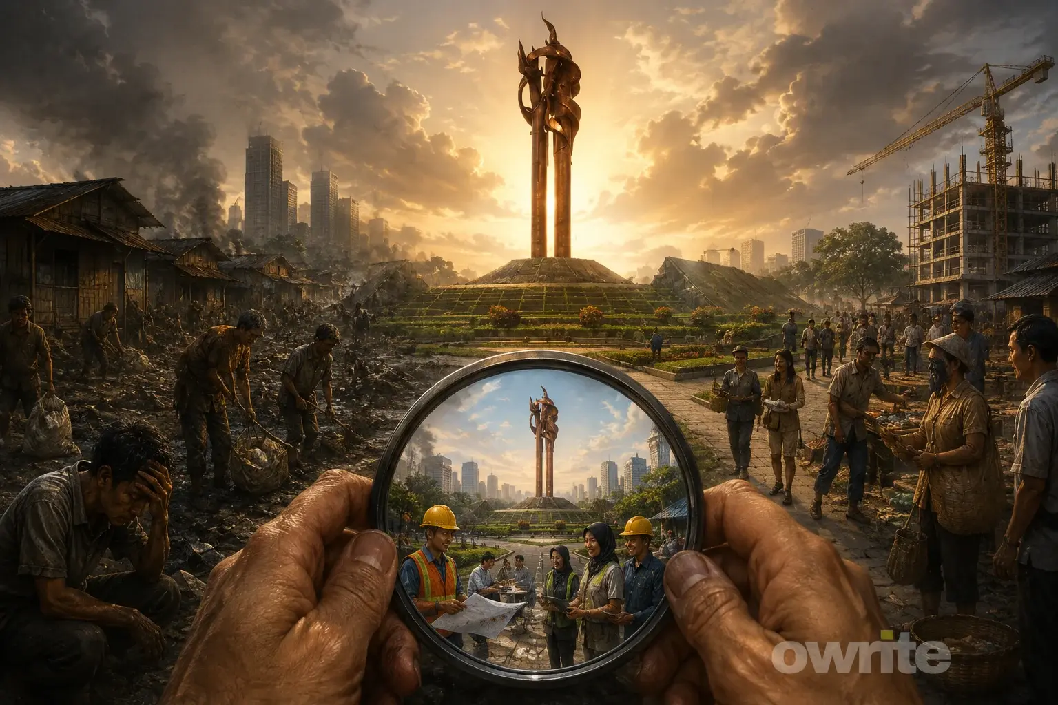 Ilustrasi Monumen Bandung Lautan Api dan nasib warga Jawa Barat.