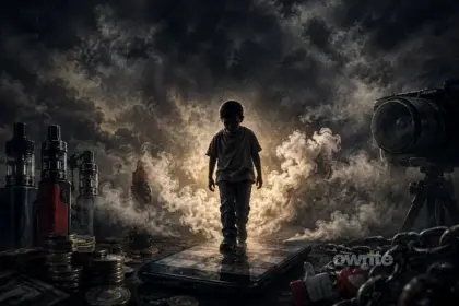 Ilustrasi promosi vape dan potensi eksploitasi anak.