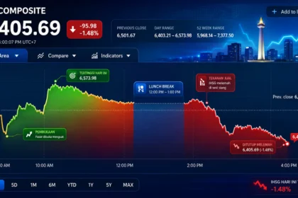 IHSG melemah pada penutupan Rabu 26 Agustus 2026. (Sumber: Google Finance dan Dibuat AI)