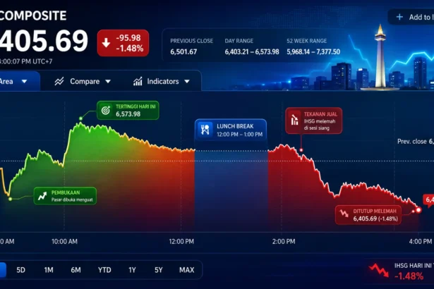 IHSG melemah pada penutupan Rabu 26 Agustus 2026. (Sumber: Google Finance dan Dibuat AI)