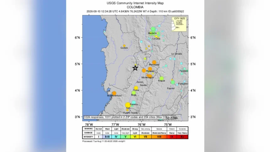 Gempa Bumi Magnitudo 7,4 Guncang Kolombia. (Sumber: USGS)