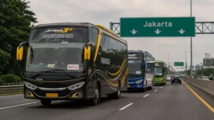 Ilustrasi bus di jalan tol.