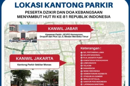 Lokasi kantong parkir peserta zikir dan doa kebangsaan menyambut HUT ke-81 RI.