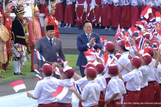 Prabowo saat menerima kunjungan resmi Perdana Menteri Thailand Anutin Charnvirakul di Istana Merdeka, Jakarta, Senin, 3 Agustus 2026. (Sumber: BPMI)