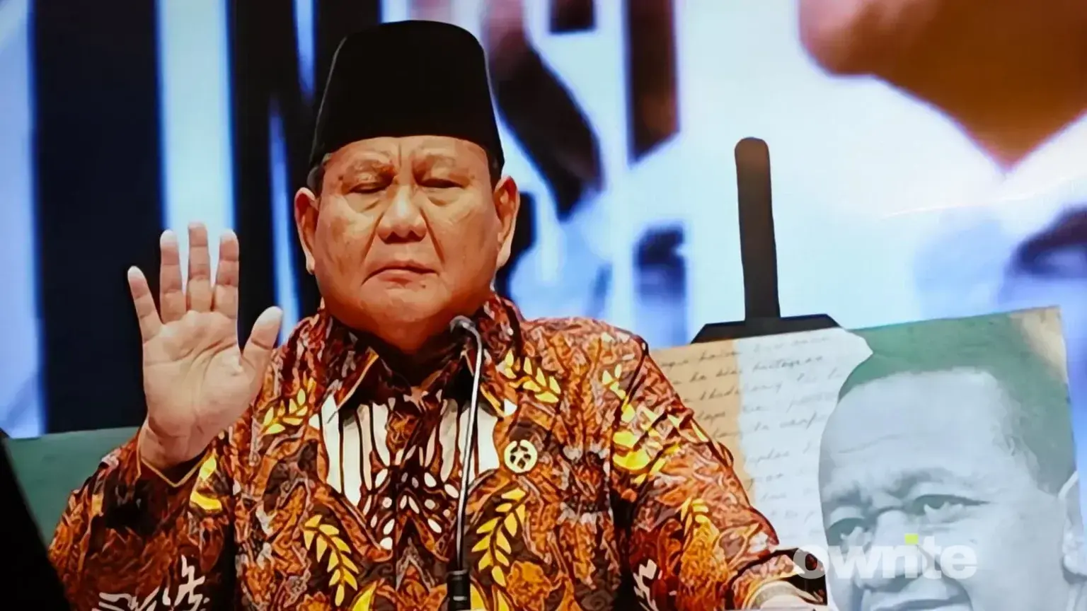 Prabowo Pidato di peluncuran buku 10 Karya Nyata untuk Negeri: Setengah Abad Bahlil Lahadalia. (Sumber: Owrite/Natania Longdong)