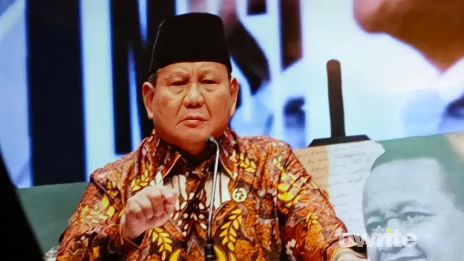 Prabowo Pidato di peluncuran buku 10 Karya Nyata untuk Negeri: Setengah Abad Bahlil Lahadalia. (Sumber: Owrite/Natania Longdong)