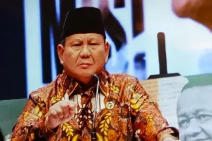 Prabowo Pidato di peluncuran buku 10 Karya Nyata untuk Negeri: Setengah Abad Bahlil Lahadalia. (Sumber: Owrite/Natania Longdong)
