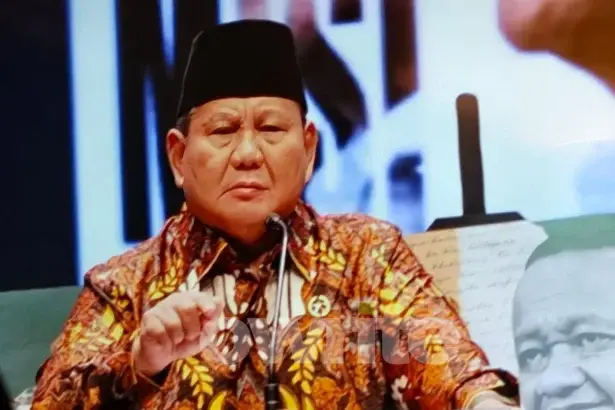 Prabowo Pidato di peluncuran buku 10 Karya Nyata untuk Negeri: Setengah Abad Bahlil Lahadalia. (Sumber: Owrite/Natania Longdong)