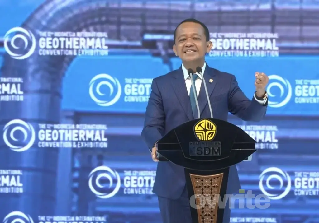 Menteri Bahlil Lahadalia Saat Pidato Dalam Pembukaan Indonesia International Geothermal Convention and Exhibition (IIGCE) 2026, di Jakarta Rabu, 19 Agustus 2026. (Sumber: Owrite/Natania Longdong)