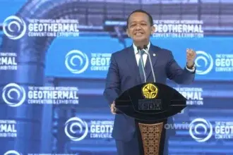 Menteri Bahlil Lahadalia Saat Pidato Dalam Pembukaan Indonesia International Geothermal Convention and Exhibition (IIGCE) 2026, di Jakarta Rabu, 19 Agustus 2026. (Sumber: Owrite/Natania Longdong)