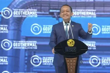 Menteri Bahlil Lahadalia Saat Pidato Dalam Pembukaan Indonesia International Geothermal Convention and Exhibition (IIGCE) 2026, di Jakarta Rabu, 19 Agustus 2026. (Sumber: Owrite/Natania Longdong)
