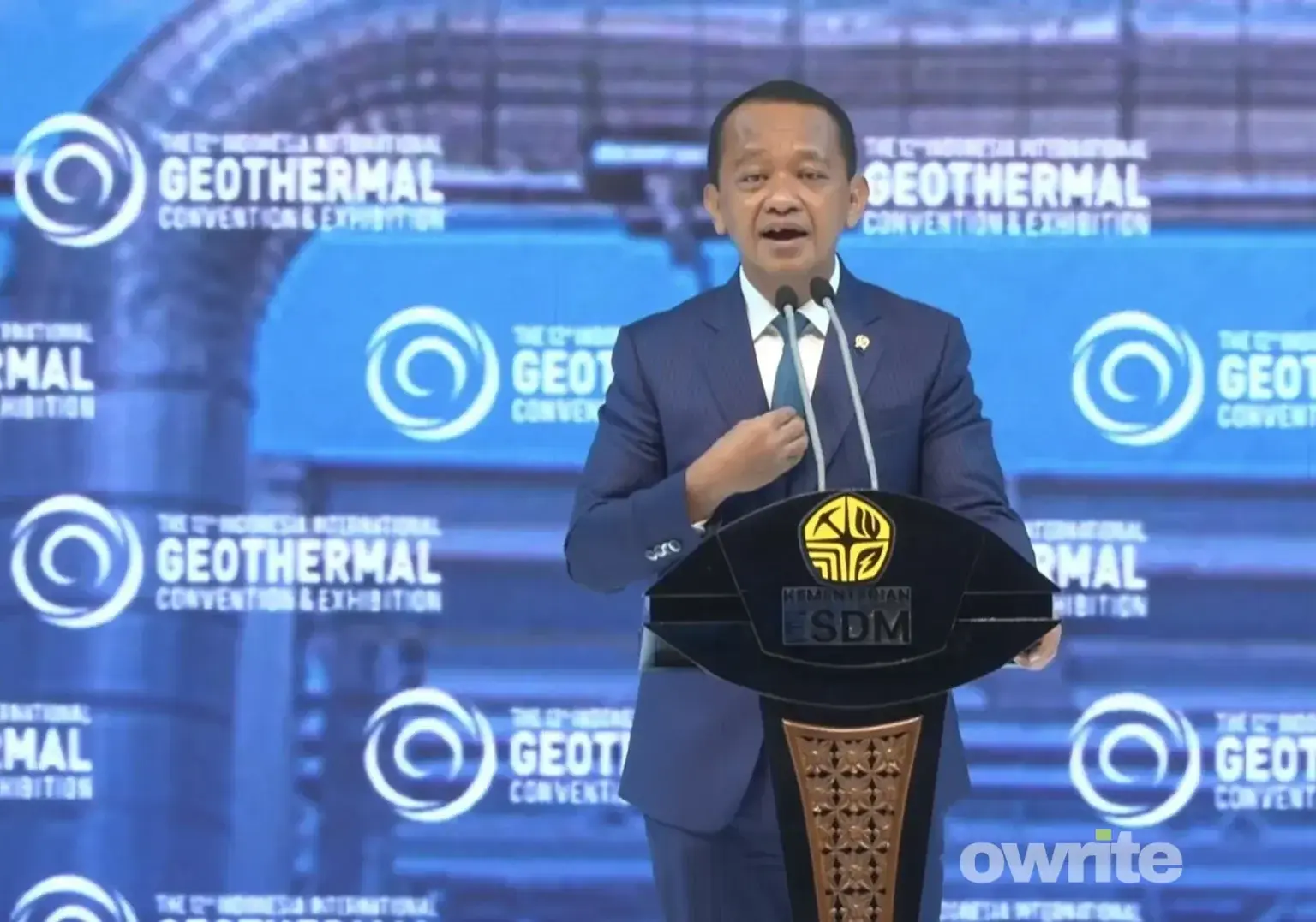 Menteri ESDM Bahlil Lahadalia Saat Pidato Dalam Pembukaan Indonesia International Geothermal Convention and Exhibition (IIGCE) 2026, Rabu, 19 Agustus 2026. (Sumber: Owrite/Natania Longdong)