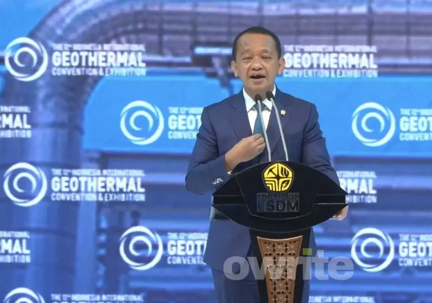 Menteri ESDM Bahlil Lahadalia Saat Pidato Dalam Pembukaan Indonesia International Geothermal Convention and Exhibition (IIGCE) 2026, Rabu, 19 Agustus 2026. (Sumber: Owrite/Natania Longdong)