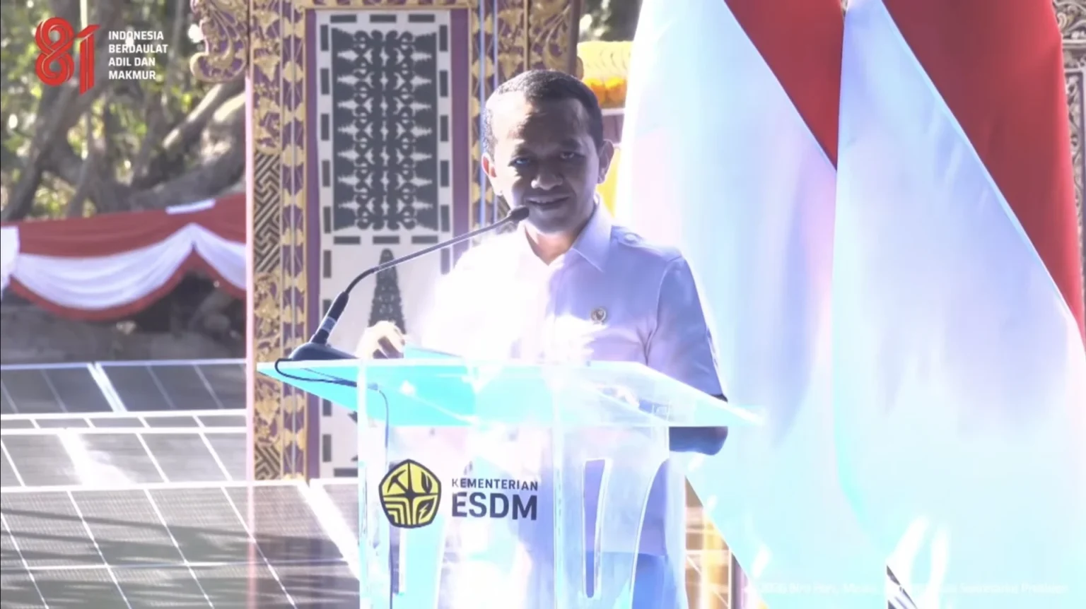 Bahlil saat Launching dan Groundbreaking Program PLTS 100 GWp, di Bali, pada Selasa, 25 Agustus 2026. (Sumber: YouTube Sekretariat Presiden)