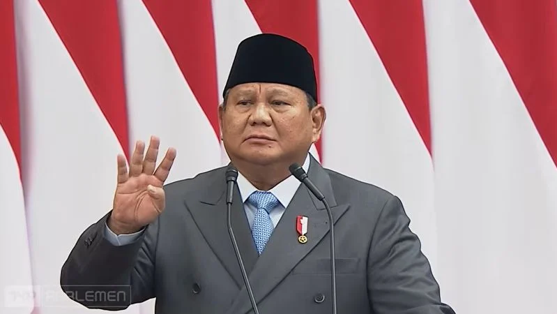 Presiden RI Prabowo Subianto saat pidato di Sidang Tahunan MPR dan Sidang Bersama DPD-DPR.