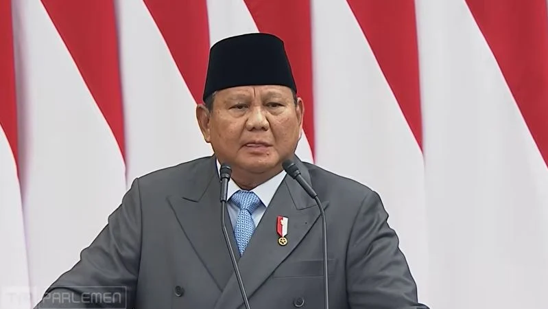 Presiden RI Prabowo Subianto saat pidato di Sidang Tahunan MPR.