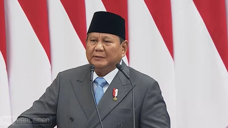 Presiden RI Prabowo Subianto pidato saat Sidang Tahunan MPR.