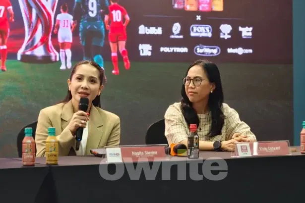CEO RANS Entertainment Nagita Slavina dalam konferensi pers di kantor I.League, Kamis 20 Agustus 2026.