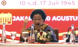 Presiden ke-5 RI Megawati Soekarnoputri dalam acara Ekspos Naskah Sumber Arsip Dasar Negara II. (Sumber: YouTube BPIP RI)