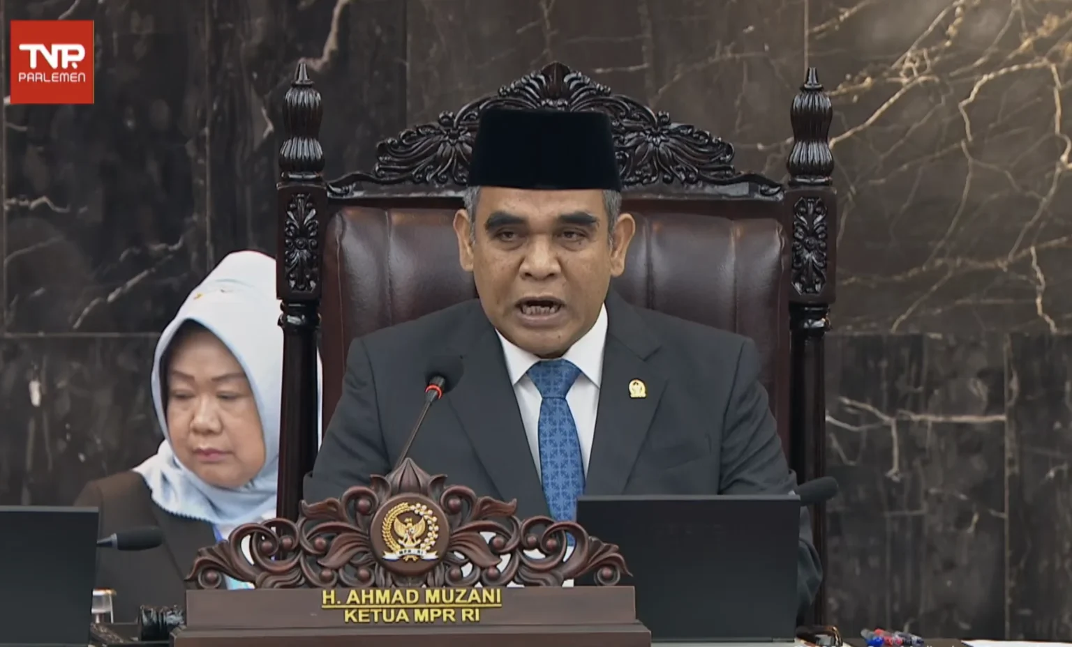 Ketua MPR RI Ahmad Muzani di Sidang Tahunan MPR. (Sumber: TV Parlemen)