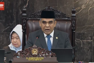 Ketua MPR RI Ahmad Muzani di Sidang Tahunan MPR. (Sumber: TV Parlemen)