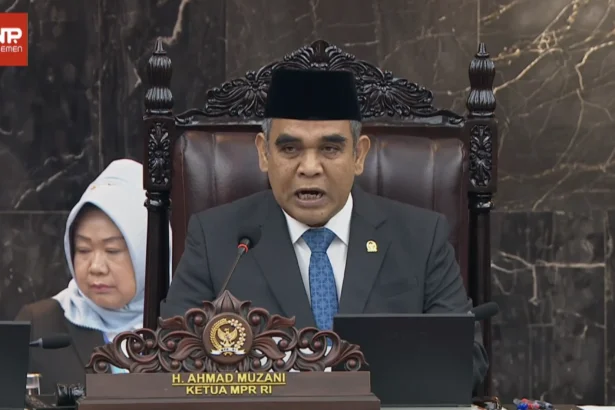 Ketua MPR RI Ahmad Muzani di Sidang Tahunan MPR. (Sumber: TV Parlemen)