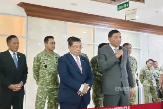 Menteri Pertahanan Sjafrie Sjamsoeddin usai rapat dengan Komisi I DPR di Kompleks Parlemen, Jakarta, 31 Agustus 2026.