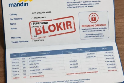 Ilustrasi Buku Rekening Bank Mandiri yang Diblokir.