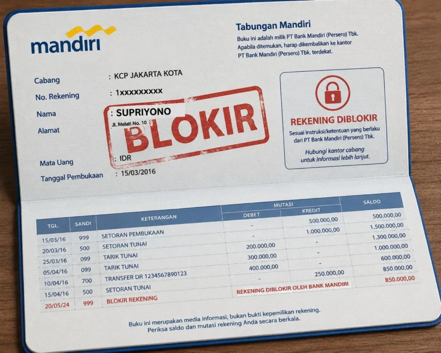Ilustrasi Buku Rekening Bank Mandiri yang Diblokir.