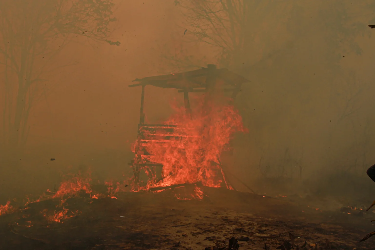 Api membakar sebuah pondok dari bambu di Kelurahan Sabaru, Palangka Raya, Kalimantan Tengah. (Sumber: Antara Foto/Auliya Rahman/wpa)