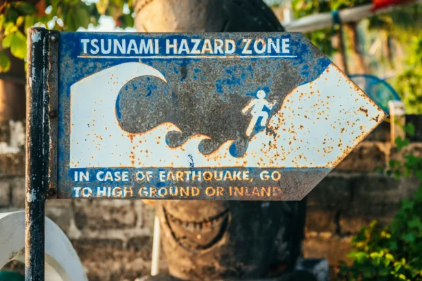 Papan zona aman Tsunami bila terjadi gempa bumi. (Sumber: Unsplash/Bernard Hermant)