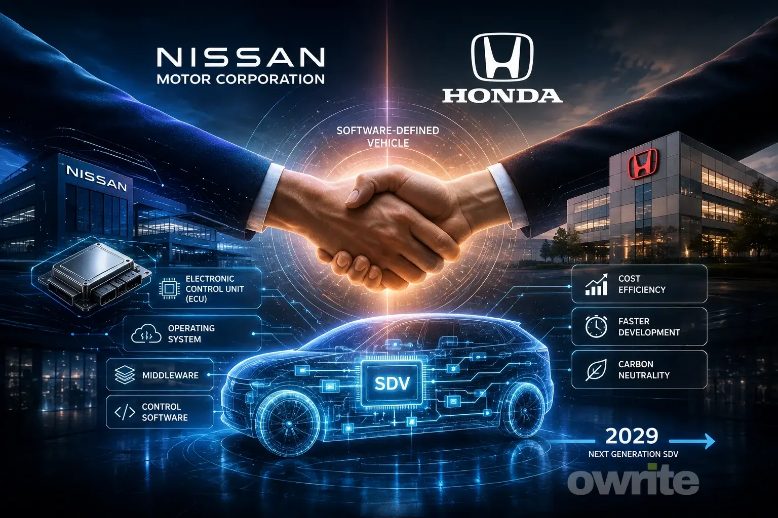 Ilustrasi kerja sama Nissan Motor Co., Ltd. dan Honda Motor Co., Ltd.