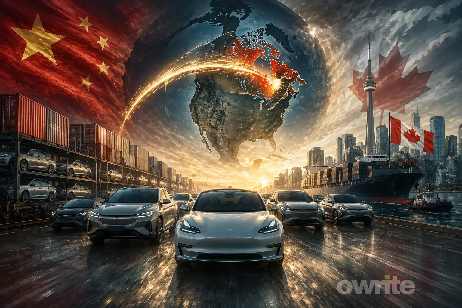 Ilustrasi perdagangan otomotif China–Kanada.