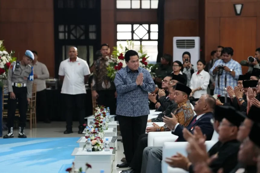 Menteri Pemuda dan Olahraga Erick Thohir dalam pelantikan Gerakan Muda untuk Rakyat (Gemura) dan Rakernas 2026 di Hotel Grand Sahid Jaya, Jakarta, Sabtu, 5 September 2026.