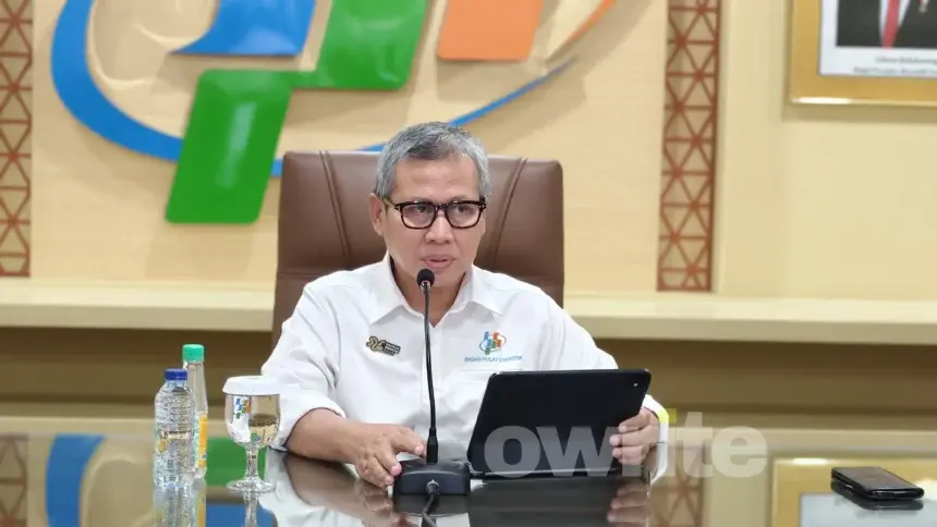 Deputi Bidang Statistik Distribusi dan Jasa BPS Ateng Hartono dalam konferensi pers di Jakarta (sumber: Owrite/Anisa Aulia)