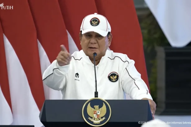 Presiden Prabowo Pidato saat melepas Kontingen Indonesia menuju Asian Games ke-20 di Jakarta. (Sumber: Youtube Sekretariat Presiden)