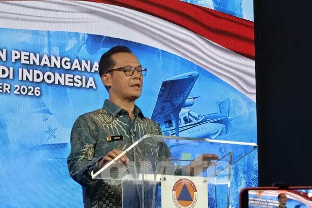 Plt Kepala Pusat Data, Informasi, dan Komunikasi Kebencanaan BNPB Berton Panjaitan berikan keterangan soal karhutla, 4 September 2026, di Jakarta.