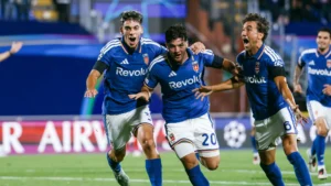 Pemain Como merayakan gol dalam pertandingan melawan RB Leipzig di Stadion Giuseppe Sinigaglia, 10 September 2026.